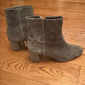 Taryn Rose Olive Suede Ankle Booties with Side Zip